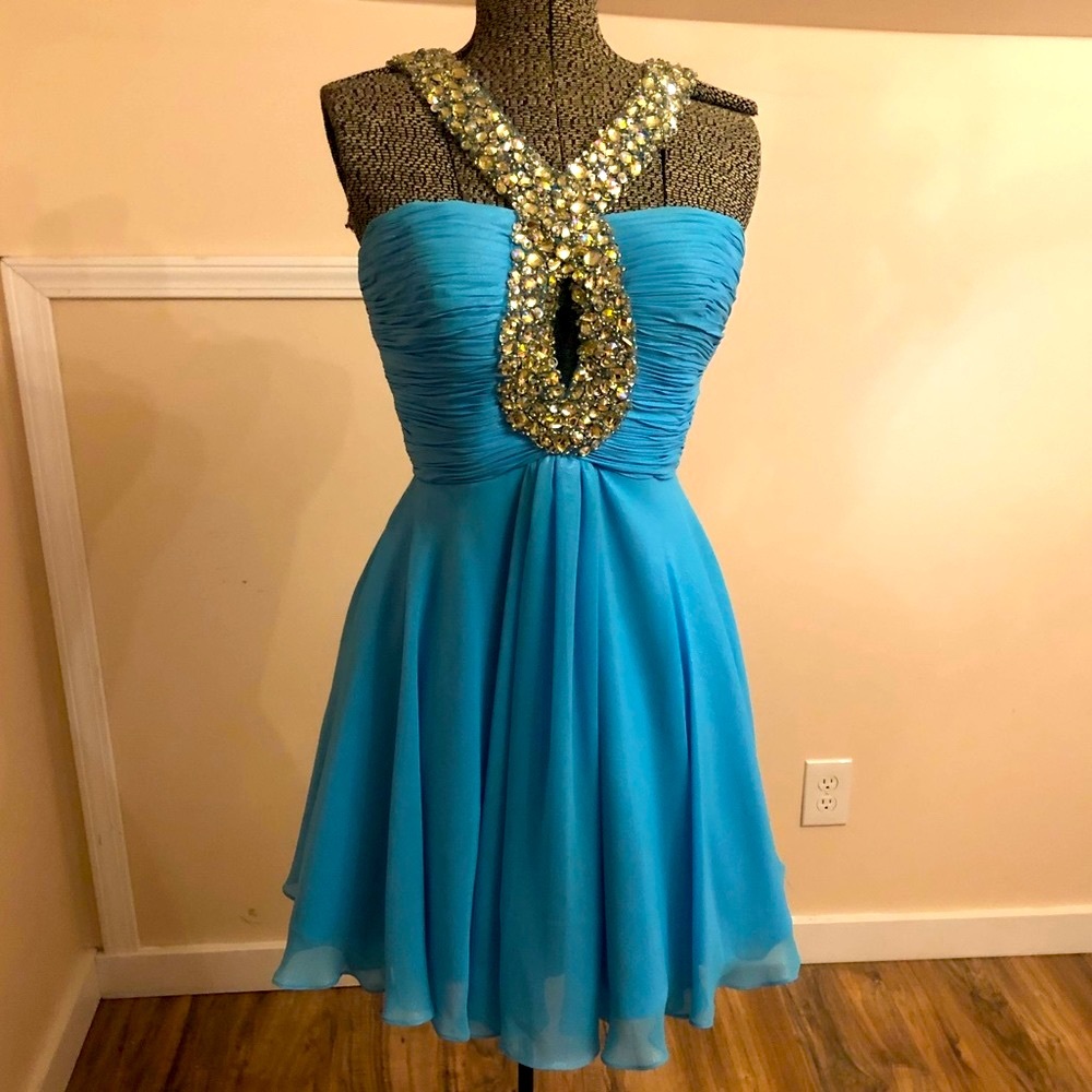 Sherri Hill Couture Mini Light Blue Formal Dress